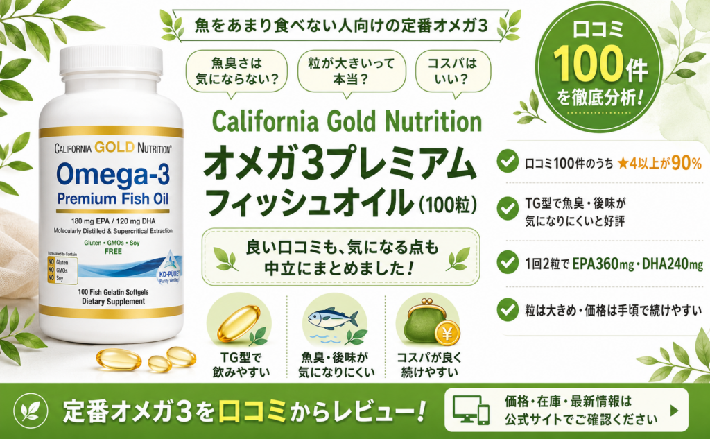 California Gold Nutrition オメガ3プレミアム フィッシュオイル（100粒）口コミ・評判レビュー