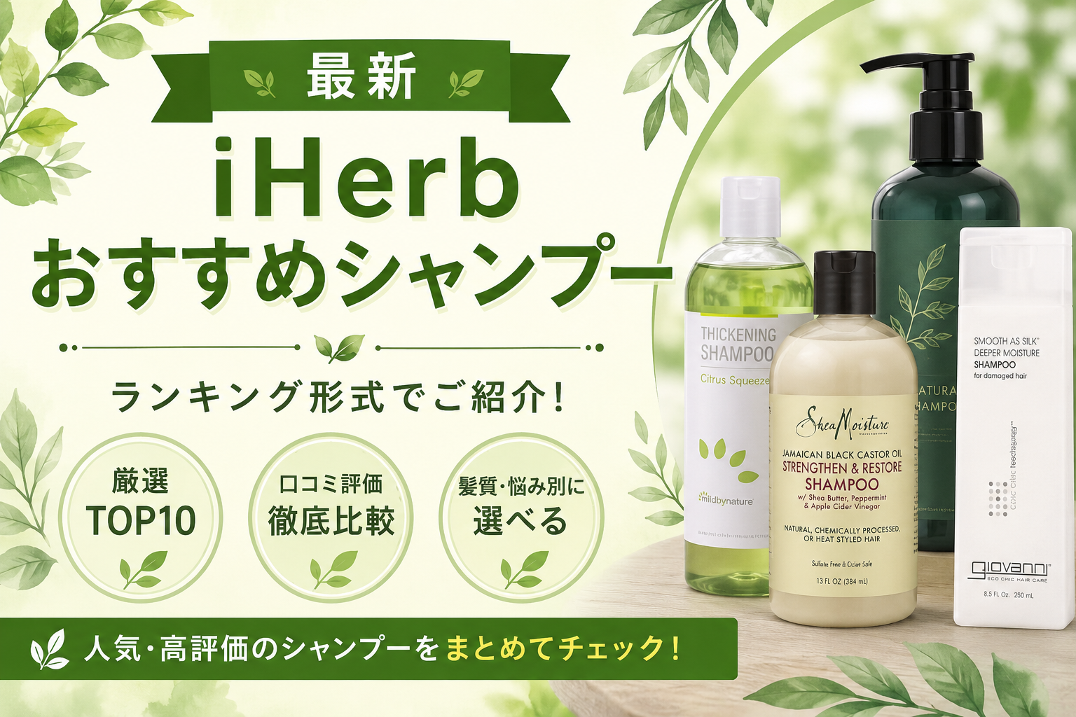 iHerbシャンプーおすすめ比較|人気3製品の口コミ徹底比較