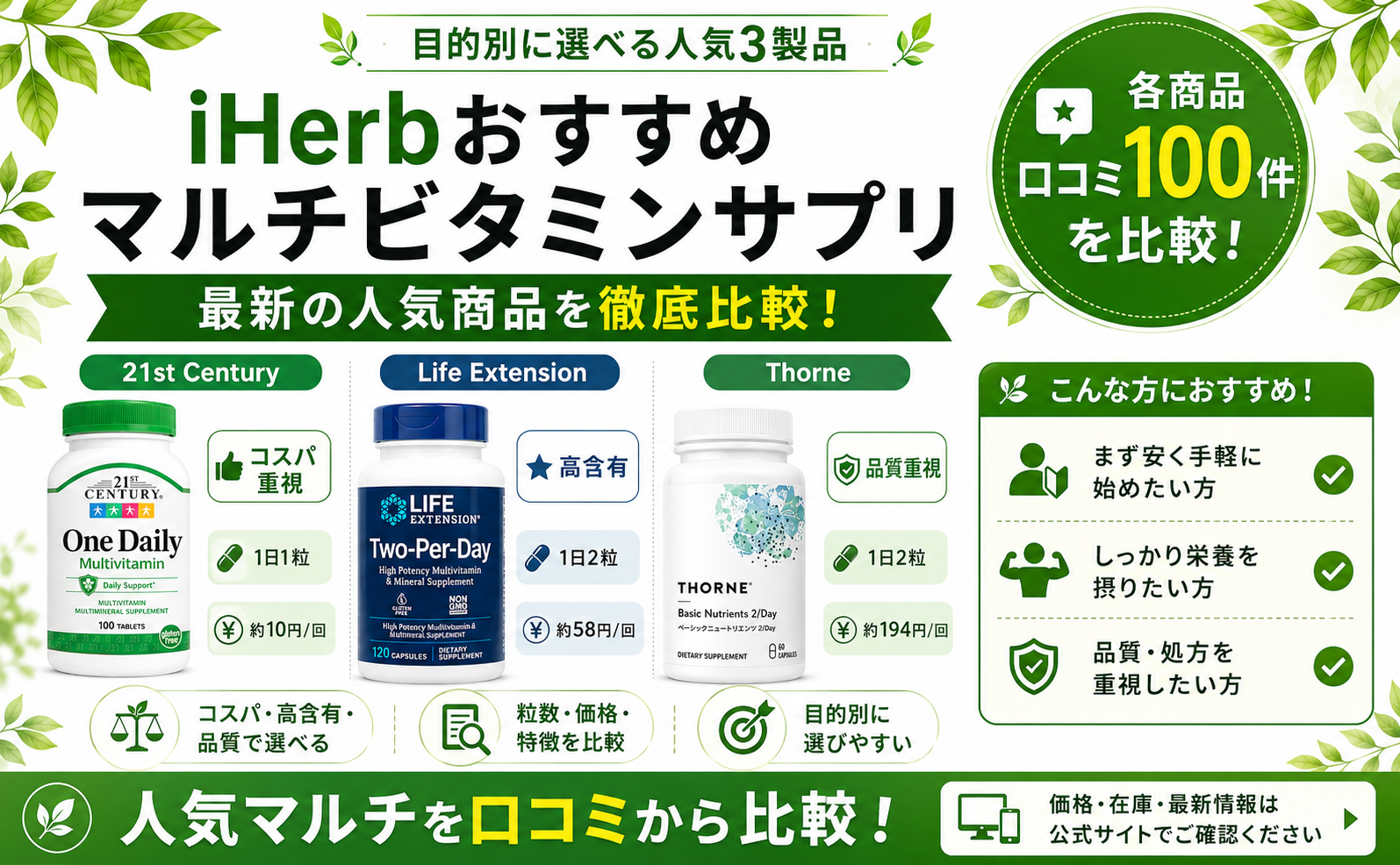 iHerbマルチビタミンおすすめ比較|人気3製品の口コミ徹底比較
