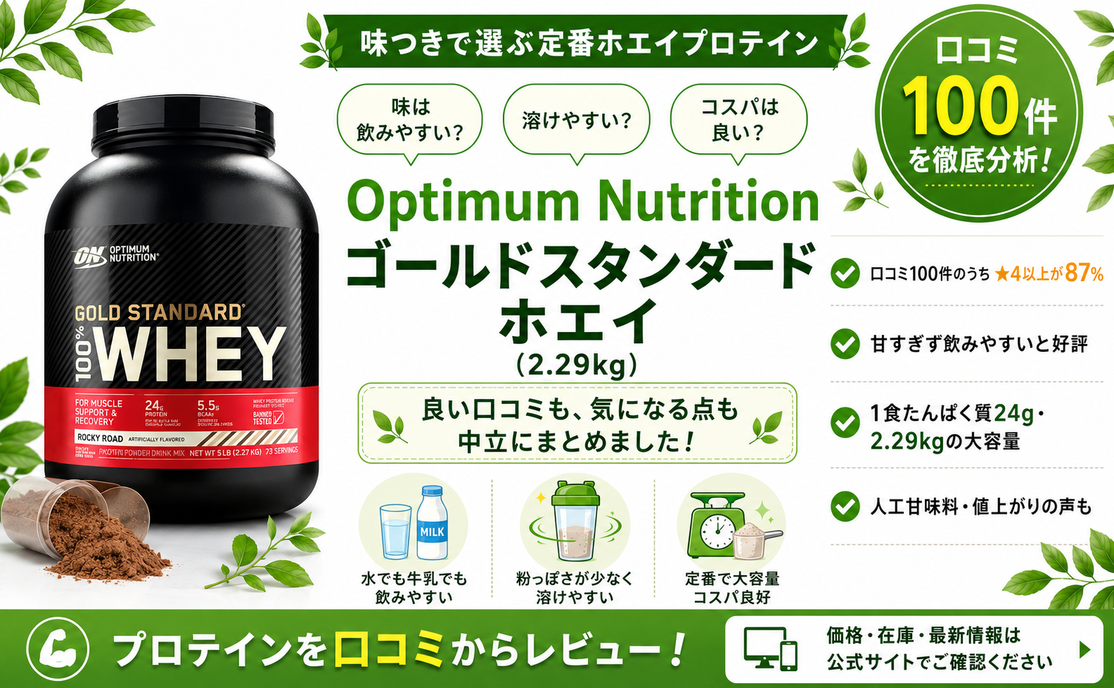 Optimum Nutrition ゴールドスタンダード ホエイ(2.29kg)口コミ・評判レビュー