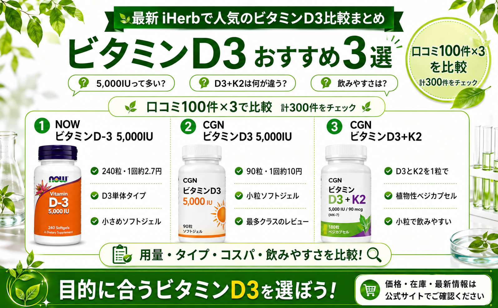 iHerb ビタミンD3 おすすめ3選｜口コミ比較・選び方