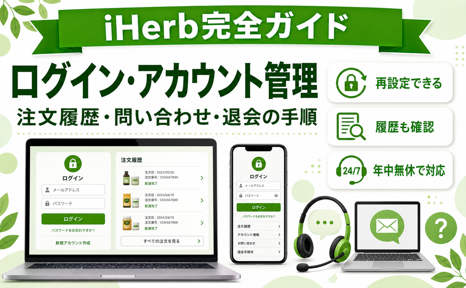 iHerbのログイン・アカウント管理｜注文履歴・問い合わせ・退会の手順