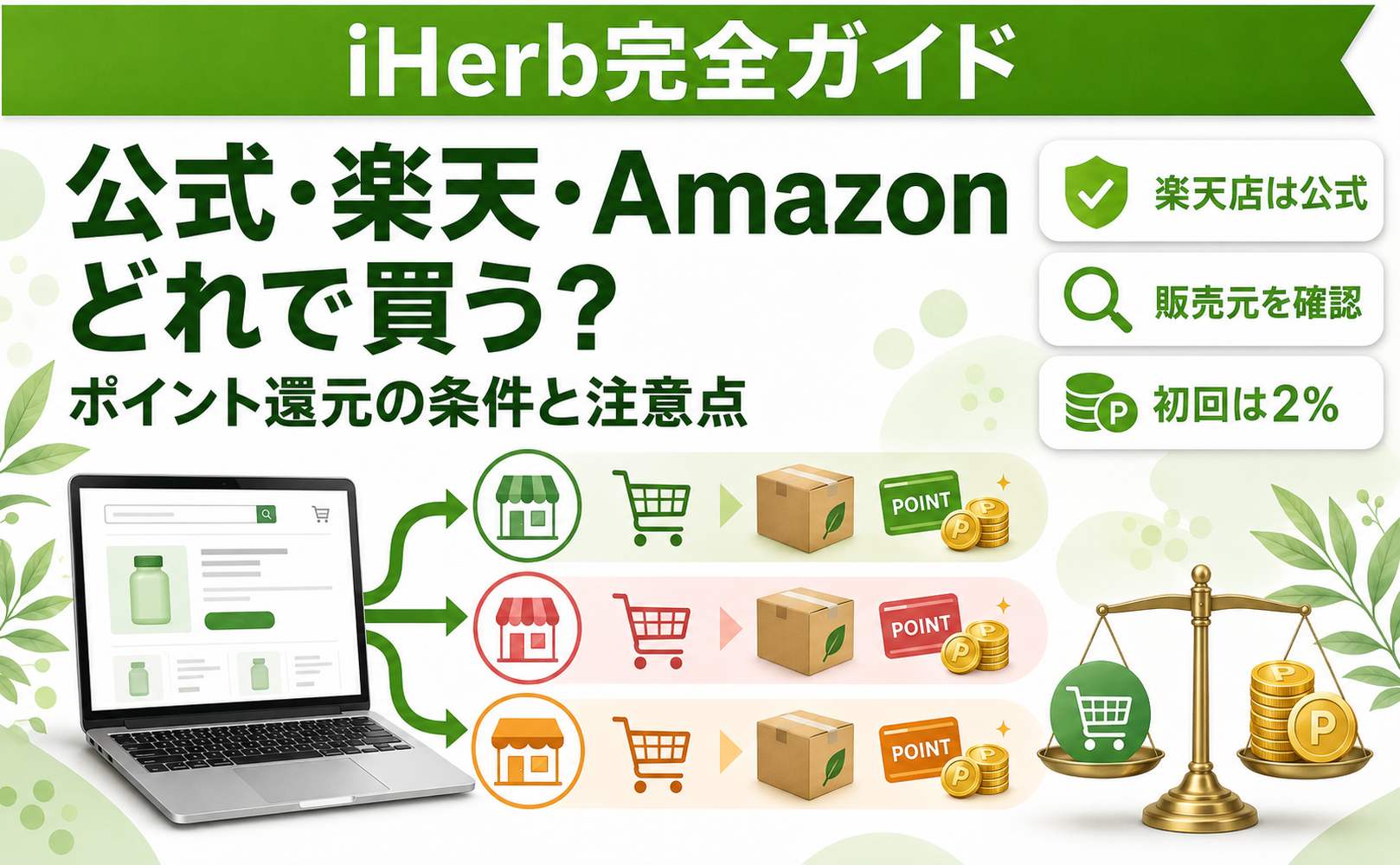 iHerbは公式・楽天・Amazonどれで買う？ポイント還元の条件と注意点