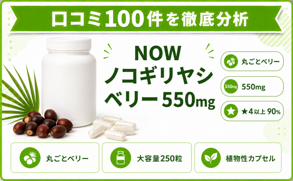 NOW ノコギリヤシ ベリー 550mg 口コミ100件を徹底分析